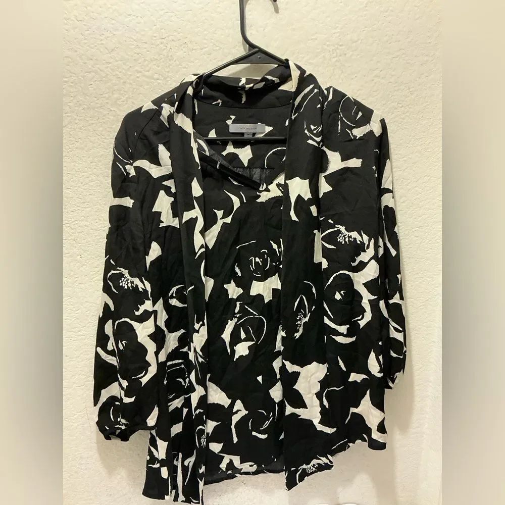 Classiques Entier black white Vneck 3/4 Sleeve Blouse Top M